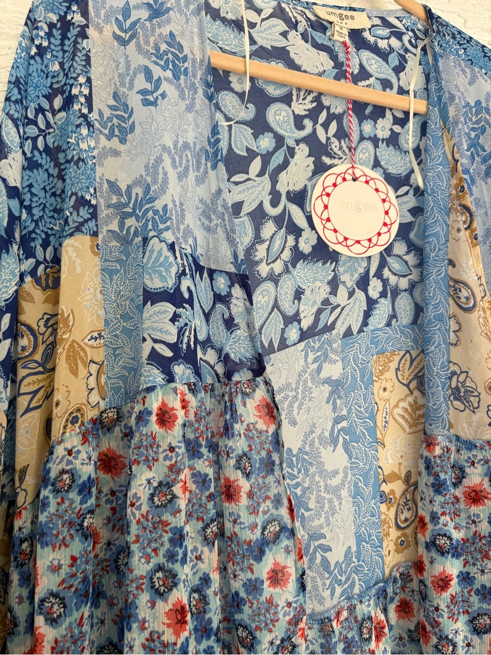 Umgee Blue Floral Patchwork 3/4 sleeve Kimono - Picture 6 of 8
